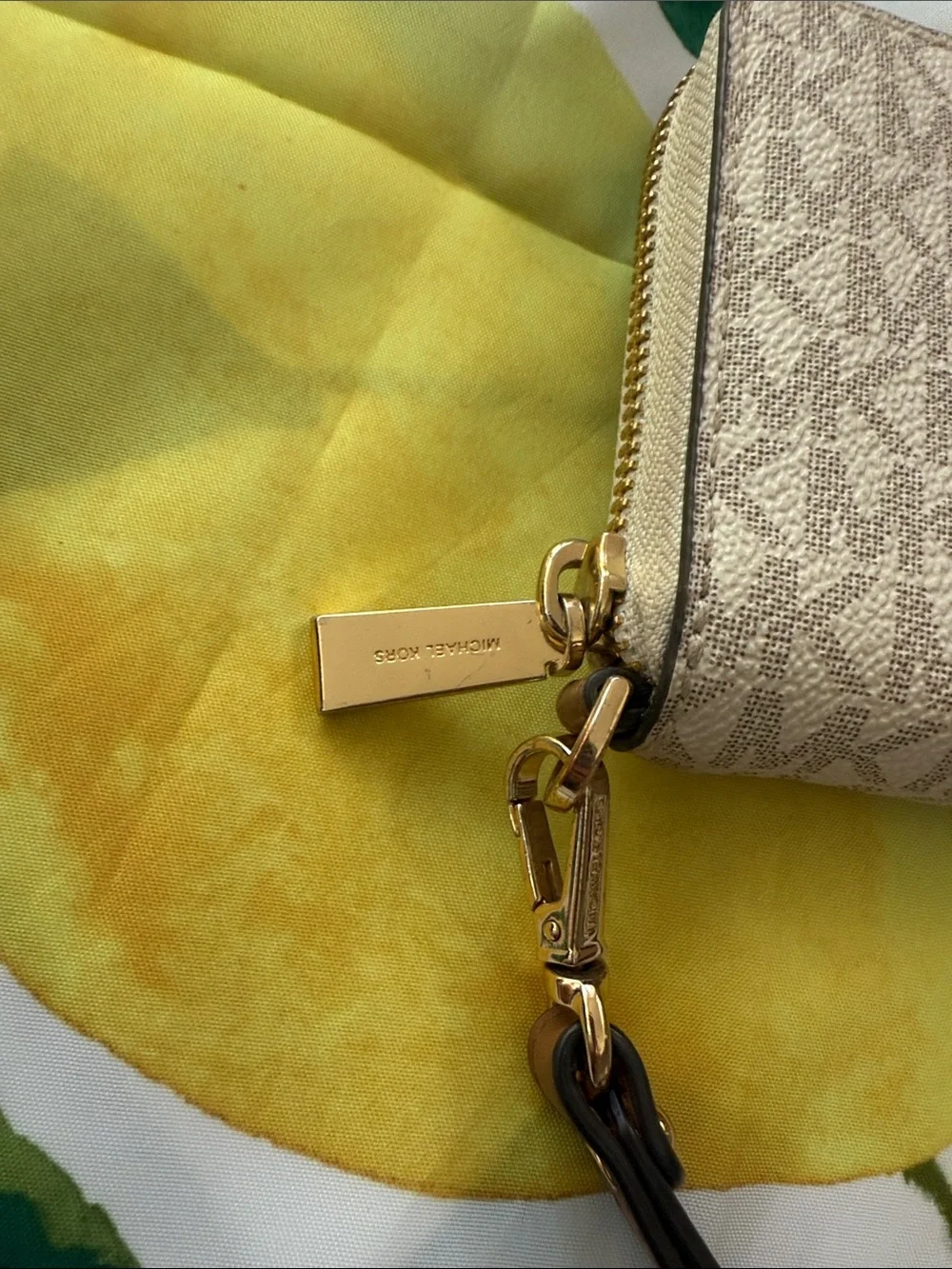 Michael Kors Beige Signature Zip Wristlet with Gold Hardware